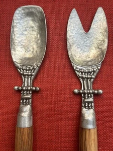 Hand Crafted Forged METAL & WOOD Spoon Fork SERVING UTENSIL SET - Picture 1 of 7