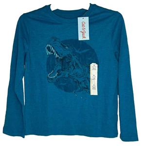 Cat & Jack Boys Teal Blue Dinosaur Graphic Long Sleeve T-shirt Size S (6/7) New! - Picture 1 of 7