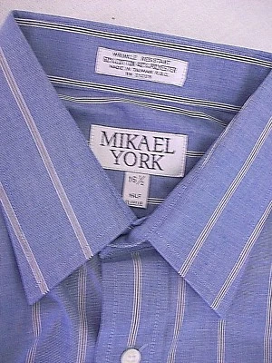 Camisa social masculina listra azul manga curta 16,5 nova com etiquetas Michael York US$ 29 frete grátis - Imagem 1 de 3