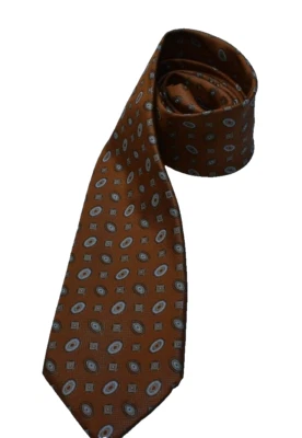 Robert Jensen Gold Hurricane Oval Woven Italian Silk Tie Hand Sewn Geometric - Image 1 of 4