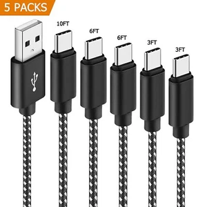 5-Pack USB-C Type-C to USB A charger, nylon braided fast charging for Samsung  - Picture 1 of 7