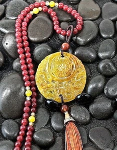 Red Jade Pendant 32" Long Necklace Jadeite Bead Choker Length or Opera Length  - Picture 1 of 12