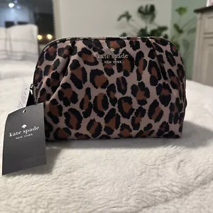 Kate Spade Chelsea Spotted Leopard Cosmetic Bag Authentic Brown Multi NEW - Picture 1 of 6