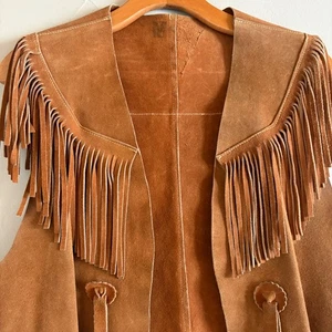 Vintage Suede Leather Fringe Vest Western Style Boho Hippie Cowgirl Festival OS - Picture 1 of 12
