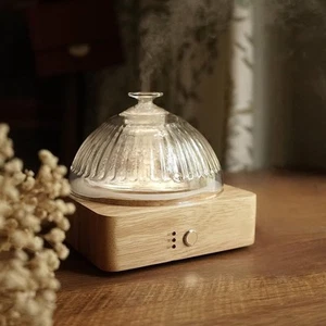 Glass Dome Essential Oil Diffuser with Reservoir & Wood Base-No Yellow  - Picture 1 of 6
