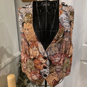 Chaleco tapiz FACETS by Mirrors gato talla M hecho en EE. UU. caprichoso amante de los gatos de colección años 90 - Imagen 1 de 8