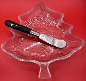 Indiana Glass Tree Dish and Butter Spreader Christmas Holday Party Dinner - Picture 1 of 11