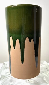 Pier 1 Italy Terra Cotta Pottery Utensil Holder Green Drip Glaze Wine Cooler - Picture 1 of 9