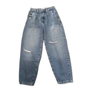 Zara Women's Blue High Waisted Barrel Baggy Wide Leg Cropped Denim Jeans Size 2 - Picture 1 of 13