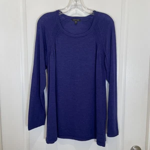 Eileen Fisher Royal Blue 100% Merino Wool Sweater Scoop Neck Winter Fall XL - Picture 1 of 4