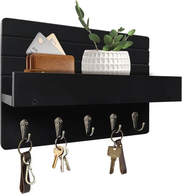 Key Holder Wall Mount, Rustic Key Hooks for Wall with Shelf for Mail Organizer,  - Image 1 of 4