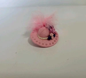 Vtg Clay Pink Feathered Hat Pin Brooch Handmade Dainty high Society - Picture 1 of 5