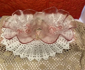 Vintage Mikasa Pink Candy Dish Rosella Double Bowl Walther Bianca Frosted Relish - Picture 1 of 11