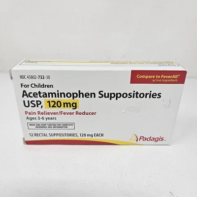 Padagis Acetaminophen Suppositories - USP, 120mg - 12 Count (Children) Ex 05/26 - Image 1 of 3