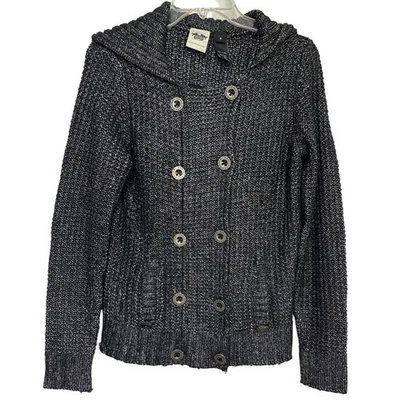 Cárdigan suéter con capucha de doble botonadura tejido gris negro Harley Davidson para mujer S Foto 1 de 4