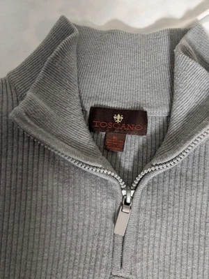 Toscano Mock Neck Men's L  1/4 Zip Pullover Sweater Shirt Cotton Gray - Image 1 of 4