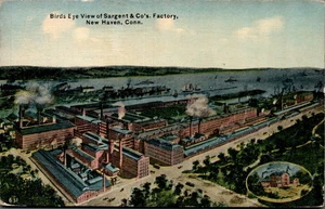 NEW HAVEN, CONN. POSTCARD  Birds Eye View of Sargent & Co.'s Factory 1914 Crease - Picture 1 of 2