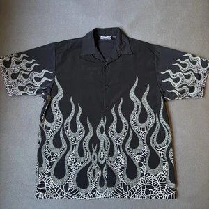 Vintage Dragonfly Clothing Company Herren Large Lounge Camp Hemd mit Spinnennetz Flammen - Bild 1 von 10