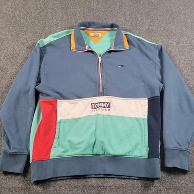 Suéter masculino Tommy Hilfiger denim médio multicolorido meio zíper colorblock - Imagem 1 de 4