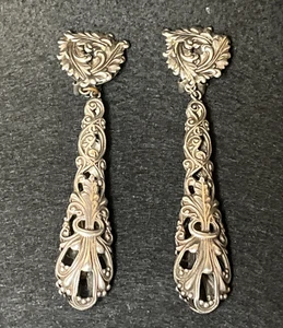 Vintage Bartek verzierte Clip auf Träne Ohrringe offen Schnörkelarbeit 3" lang - Bild 1 von 12