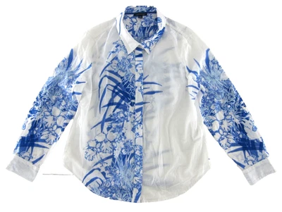 Tommy Hilfiger Cotton White Blue Floral Collar Long Sleeve Button Down Blouse XL - Image 1 of 4