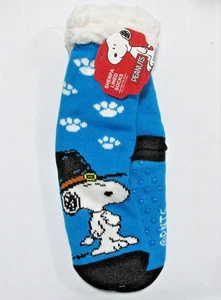 Peanuts Snoopy Thanksgiving Women's Sherpa Lined Socks w/Grippers Pilgrim New - Picture 1 of 1