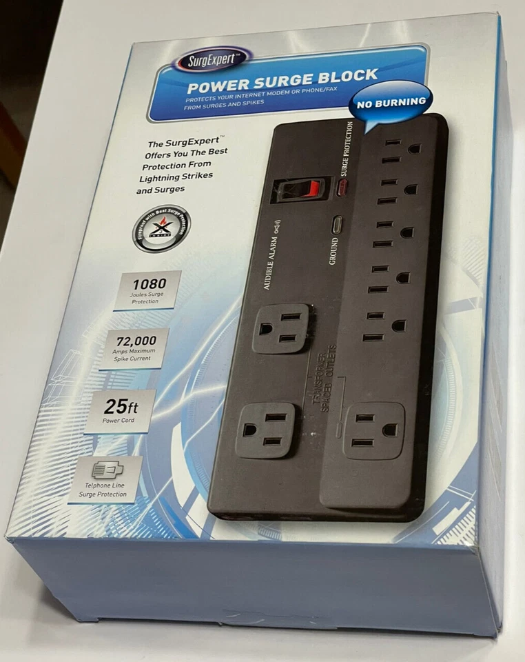 SurgExpert Power Surge Block 1080 Joules 25ft cord (112 0178) *NEW* - Image 1 of 4