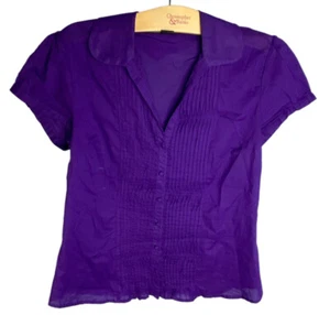 Medium M 4 6 8 Willi Smith Purple Top Short Sleeve Details Cotton Button - Picture 1 of 7