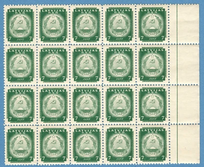 1940 Soviet LATVIA LETTLAND Sheet with 20 STAMPS  7s. Sc. 2N49 MNH 6842 - Image 1 of 2