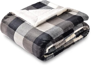 Buffalo Plaid Sherpa Fleece Throw Blanket, Double-Sided Checkered Super Soft Lux - Picture 1 of 12