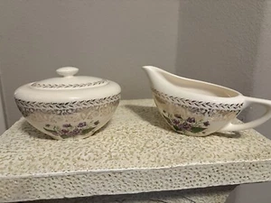 Vintage Cunningham And Pickett Spring Violet Cream &Sugar Set Gold Trim (G1) - Picture 1 of 9