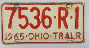 1965 Ohio Trailer License Plate # 7536 R 1 TRALR Original Condition Unrestored - Picture 1 of 5