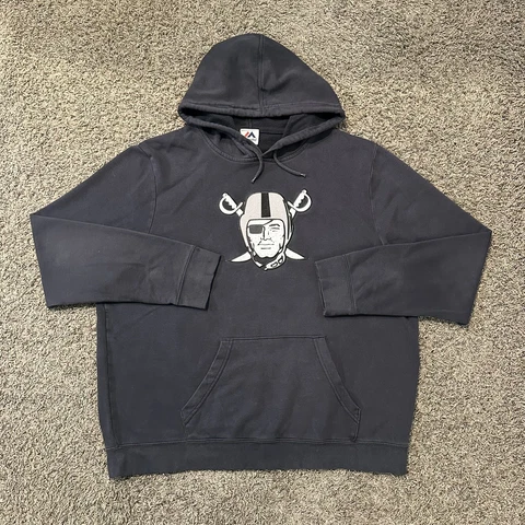 Raiders Hoodie Men’s XL Gray Black Pullover NFL Football Las Vegas Majestic Cover