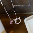 New Hello Kitty Necklace Pendant Double Ring Clavicle Chain Diamond Silver Charm