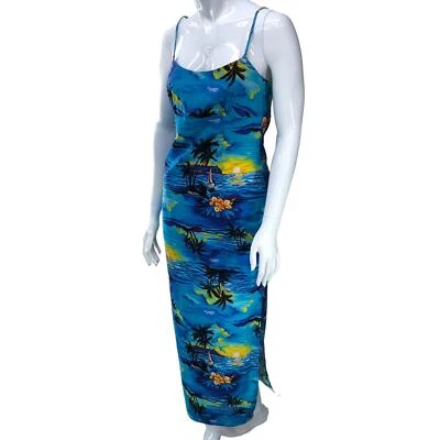 Royal Creations Womens Size M Hawaiian Maxi Dress Blue Print Spaghetti Strap Vtg - Image 1 of 4
