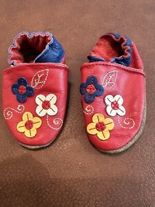 Robeez Soft Soled Infant Shoes 0-6 Months Flowers Leather Canadian Made EUC