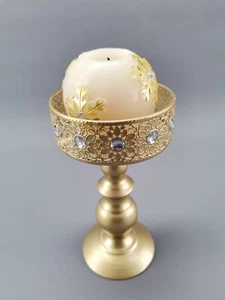 Kerzenständer Metall 23 cm hoch goldfarben inkl. Kerze Blumen VINTAGE - Bild 1 von 9