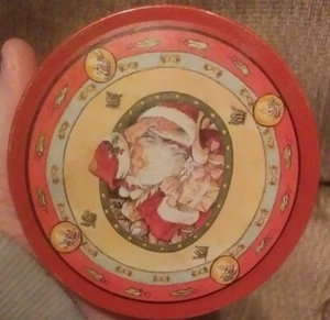 Christmas Coasters Set Of 6 Cork Back In Round Tin 3 1/2"Lx3 1/2"W×1"H Santa Red - Picture 1 of 11