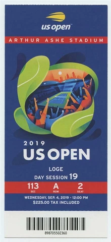 9/4 2019 US Open Tennis Loge FULL TICKET Serena Williams Bianca Andreescu Cover