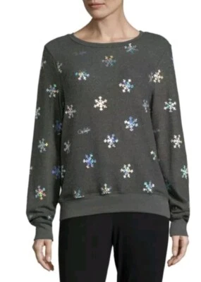 NWT $118 Wildfox Couture Rainbow Metallic Snowflake Crewneck Sweater Grey Sz XS - Imagem 1 de 2