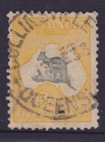 AUSTRALIA KANGAROO 5/- Grey & Yellow SMALL MULTI Wmk SG 111 (FAULTS) (NG39) Cover