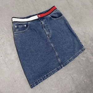 Vintage Tommy Hilfiger 90s Flag Waistband Denim Skirt Size 14 USA Jean - Picture 1 of 6