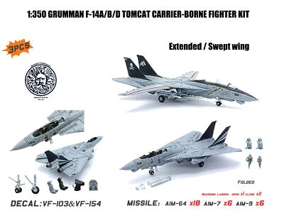 High-precision 3D Printed 1:350 F-14 Fighter Jet Model Kit with Wing Option 3PCS - Image 1 of 4