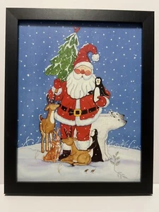 Vintage Home Interior Santa Picture Print Framed w Glass USA - Picture 1 of 10