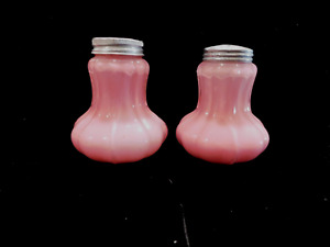 EAPG Consolidated Cased Pink Glass Rib Alternating Salt & Pepper Set c.1896