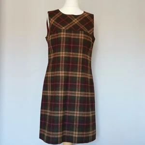Vintage Laura Ashley Wool Shift Dress Size 14 Burgundy Green Tartan Y2K - Picture 1 of 11
