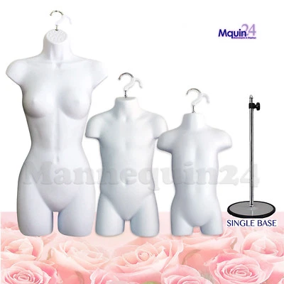 3 WHITE MANNEQUINS - FEMALE CHILD TODDLER TORSO DRESS FORMS + 1 STAND +3 HANGERS - Image 1 of 4