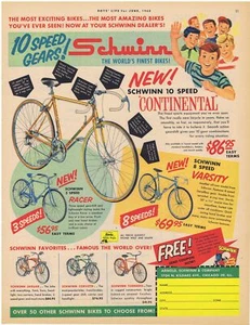 1960 Schwinn Continental, Racer, Varsity, Jaguar, Corvette, Tornado Print Ad - Picture 1 of 1