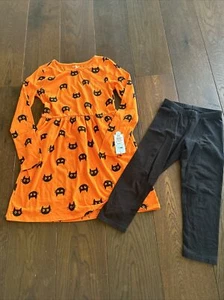 cat and jack 10-12 orange cat halloween dress old navy girls black capri legging - Picture 1 of 8