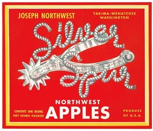 ORIGINAL APPLE CRATE BOX LABEL SILVER SPUR YAKIMA WESTERN COWBOY VINTAGE C1940S - Picture 1 of 1